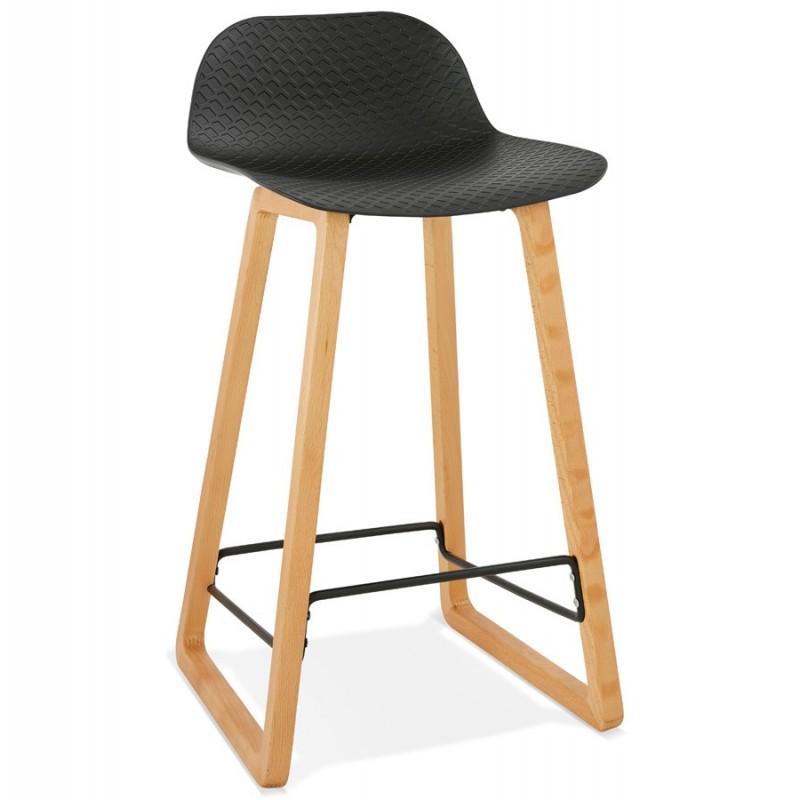 Tabouret de bar design Toki 87cm - Noir et Naturel - Paris Prix - Hauteur d'assise 67 cm, protection pour sols incluse_0