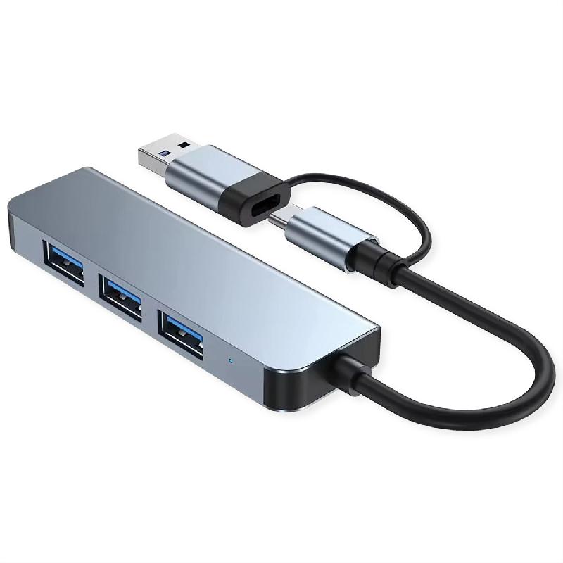 VALUE Hub métallique 4 ports type A, (1x USB 3.2Gen1 + 3x USB 2.0), câble de raccordement type A+C_0