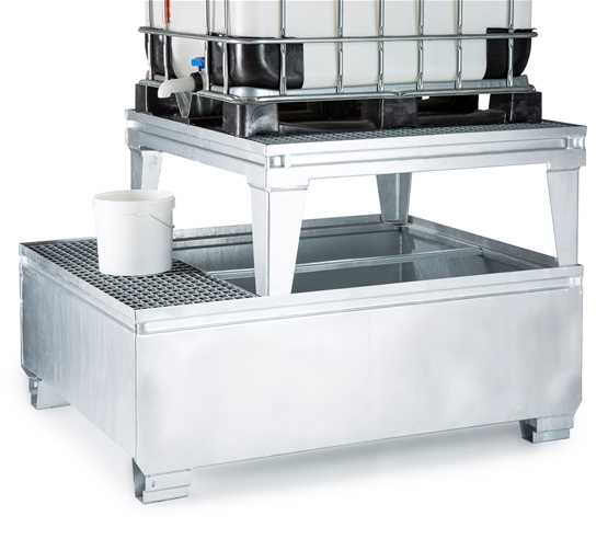 Bac de rétention métallique pour soutirage 1 cuve - MCTSPT1000-C - capacité 1000L, galvanisation à chaud_0