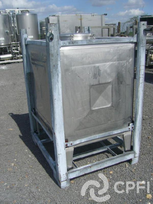 Container IBC/GRV inox 1000 L - Trou d'homme 400 mm - Vidange 51 mm - 196 kg_0