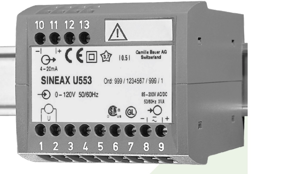 Convertisseur de tension triphasée SINEAX U553 - Mesure de tensions alternatives sinusoïdales ou déformées, classe 0,5_0