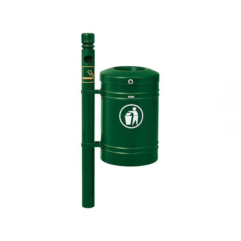 Poubelle publique Saintonge sur pied latéral 40L - acier, 4 pommeaux au choix_0
