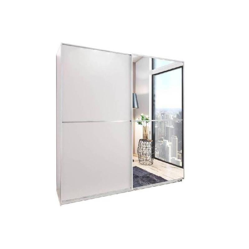 Dressing coulissant Hendrix - 1 porte blanc mat / 1 porte miroir - L 179 cm - Aménagement optimisé avec penderies et étagères_0
