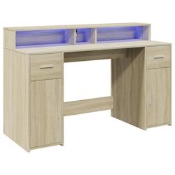 Helloshop26 - Bureau table poste de travail meuble d'ordinateur informatique étude avec lumières LED chêne sonoma bois d'ingénierie 02_0023426 - 3_0