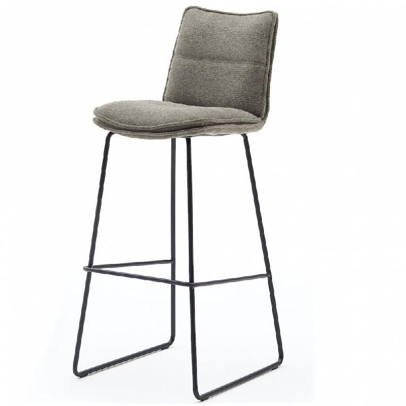 Lot de 2 chaises de bar design Halsou - tissu cappuccino avec pieds métal laqué noir_0