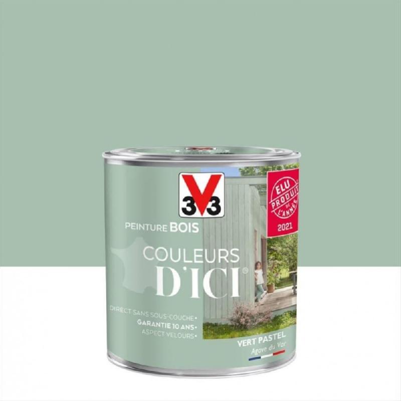 Peinture bois extérieur et intérieur Couleurs d'ici® V33 - Vert pastel velours - 0.5L - Acrylique - Garantie 10 ans_0