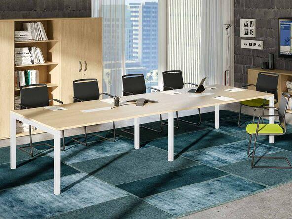 Table de réunion Ponti - 12 personnes - 320x160 cm - Plan mélaminé avec trappes passe-câbles centrales_0