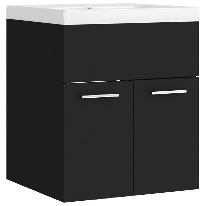 Armoire d'évier avec lavabo intégré noir en aggloméré - Dimensions 41 x 38,5 x 46 cm - Ref : 02_0006507_0