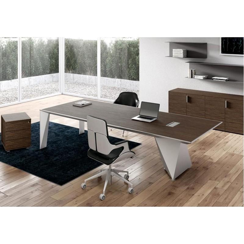 Bureau Eracle Président Double - Design asymétrique haut de gamme - Plateau bois Macassar, piétement diamant_0