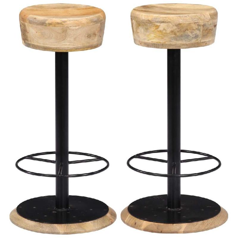 LOT DE DEUX TABOURETS DE BAR DESIGN CHAISE SIÈGE BOIS DE MANGUIER SOLIDE 1202092_0