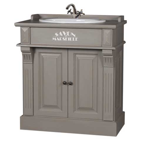 Meuble de salle de bain avec vasque 2 portes pin gris_0