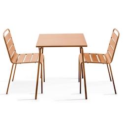 Oviala Business Ensemble table de jardin carrée et 2 chaises Caramel - marron acier 114640_0