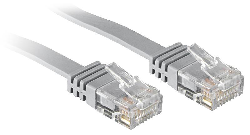 Câble réseau plat Patch UTP Cat.6 - Gris - 2m - Lindy 47492 avec prise RJ45 moulée et protection anti-pli_0