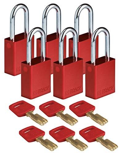 BRADY (ALU-RED-38ST-KD6PK) - Cadenas de condamnation SafeKey anodisé en aluminium - Résistance à la corrosion et clé unique_0