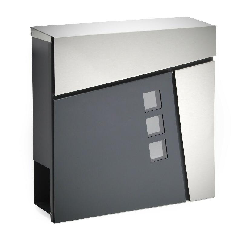 Boîte aux lettres murale design en acier inoxydable anthracite - compartiment journal - modèle 16_0000099_0