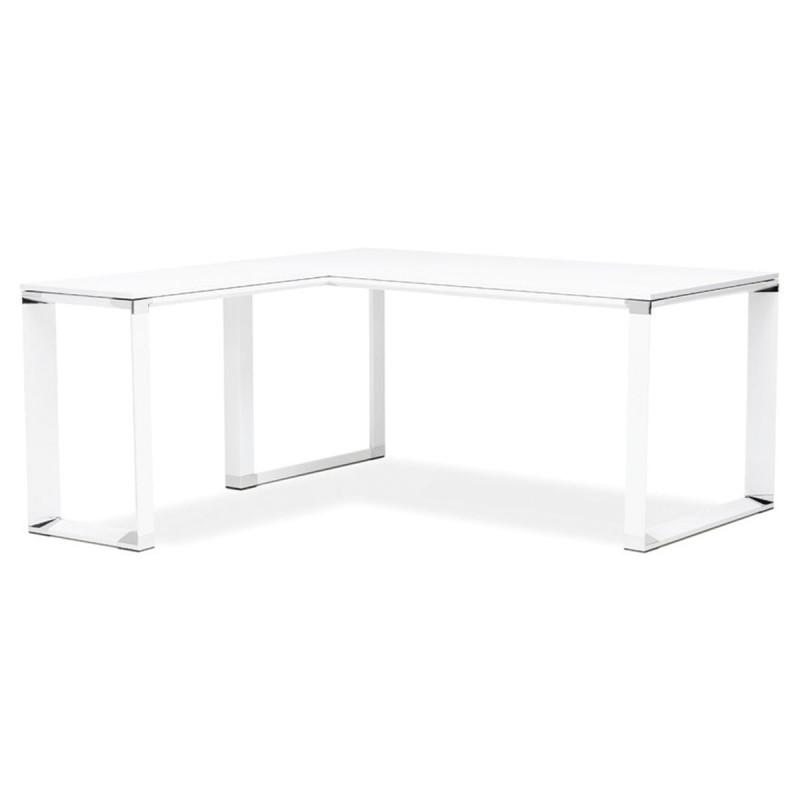 Bureau d'angle en bois design Hovik 170cm blanc - Paris Prix - modulable, facile à monter, protections pour sols_0