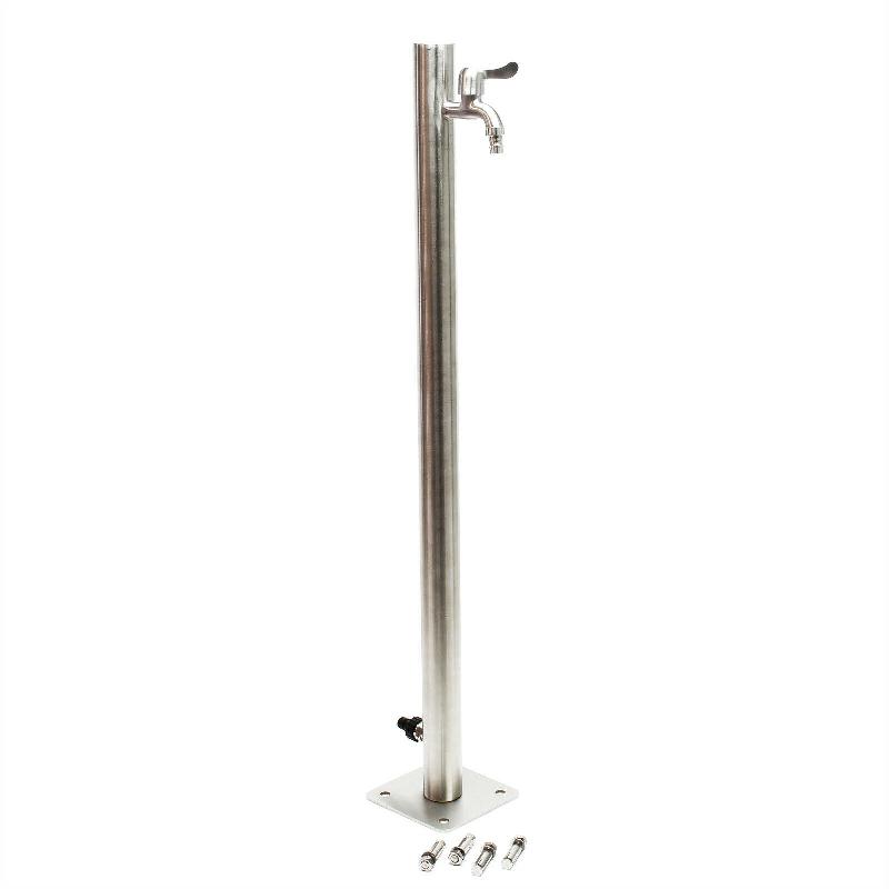 Colonne d’eau 95,5 cm en acier inoxydable - Point d’eau rond pour jardin avec robinet et raccord tuyau - Réf. 16_0002383_0