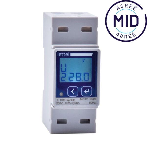 Compteur d'énergie multi-mesures mono 63A direct - Agrément MID et com Modbus - LETTEL - MCT2-163M_0