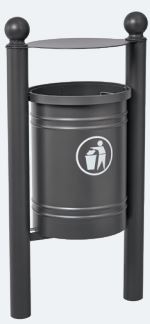 Corbeille publique 40 litres - SAINTOGNE avec couvercle et tubes acier personnalisables - 4 pommeaux décoratifs_0