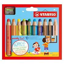 CRAYONS COULEUR STABILO WOODY 3 EN 1 COULEUR ASSORTIES - BOITE DE 10 + 1 TAILLE-CRAYON