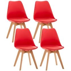 Décoshop26 - Lot de 4 chaises de salle à manger cuisine ou bureau en plastique et synthétique rouge pieds en bois 10_0000968 - 3000717669603_0