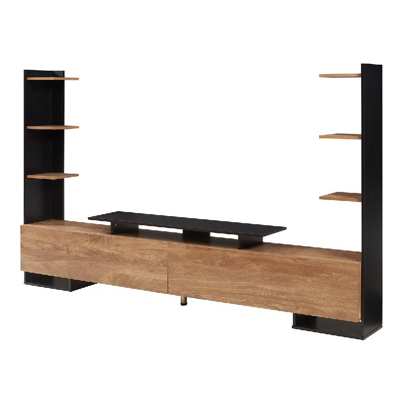 Helloshop26 - Meuble TV support télévision salon étagère avec étagères latérales noir / effet bois de mangue 03_0010089 - noir Bois massif 3000_0