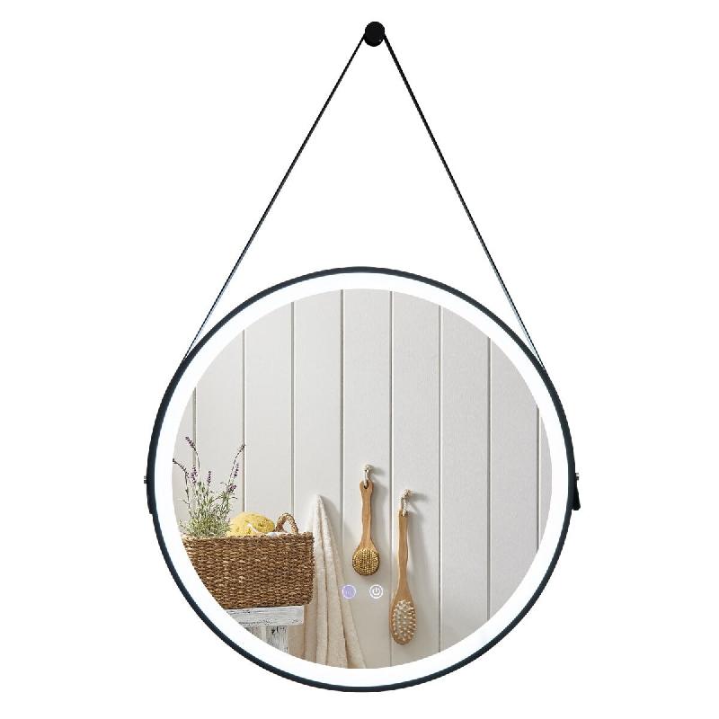Helloshop26 - Miroir rond 60 cm salle de bain avec éclairage tricolore anti-buée sangle ajustable moderne en verre argent 20_0019548 - 3000233006838_0
