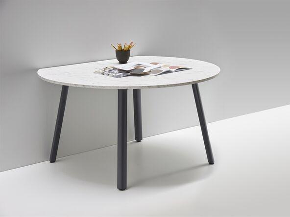 Table polyvalente ronde avec côté plat et plan en résine effet marbre_0