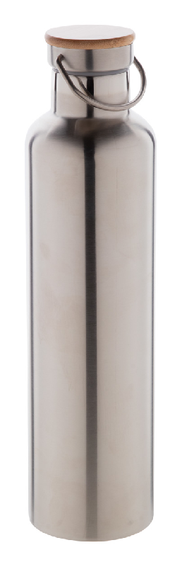 Thermos en inox à double paroi - 1000 ml - Couvercle en bambou et accroche en métal_0