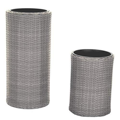VACCHETTI GIUSEPPE 36303900GR - Cache-pot en polyrotin gris rond, lot de 2, diamètre 39 x 81 cm_0
