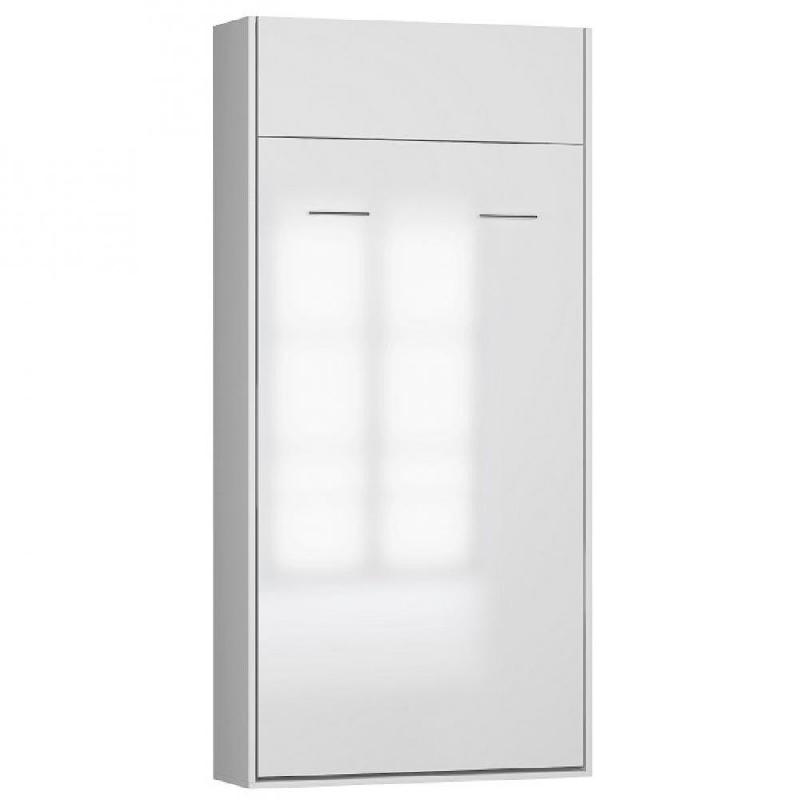 Armoire lit escamotable ultra plate Dynamo - Blanc mat et brillant - Sommier à lattes 90x200 cm_0