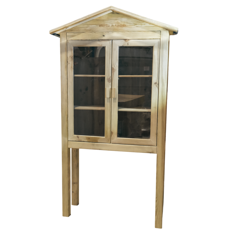 Boîte à livres en bois résineux classe IV - sur pieds - grande capacité de stockage_0