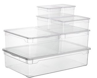 Boîte plastique transparente avec couvercle - clipsable - protection poussière - malle de rangement_0