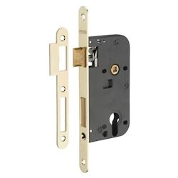 Boitier de serrure encastrable à cylindre pour porte d'entrée, axe 50mm, bouts ronds, têtière laitonnée - THIRARD - doré 3150260012064_0