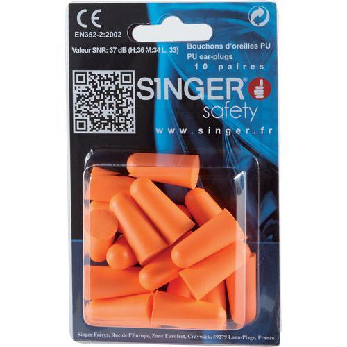 BOUCHONS D'OREILLES PU SNR 34DB - SANS CORDELETTE 20 PAIRES