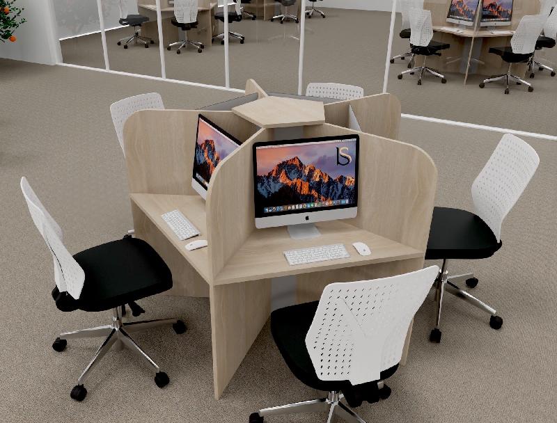 Bureau pour call center 5 places forme marguerite - acacia clair_0