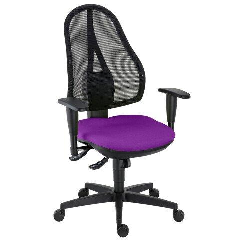 CHAISE DE BUREAU HOLLY TISSU ET MAILLE VIOLET - DOSSIER HAUT ACCOUDOIRS - MÉCANISME SYNCHRONE - PIEDS NOIR