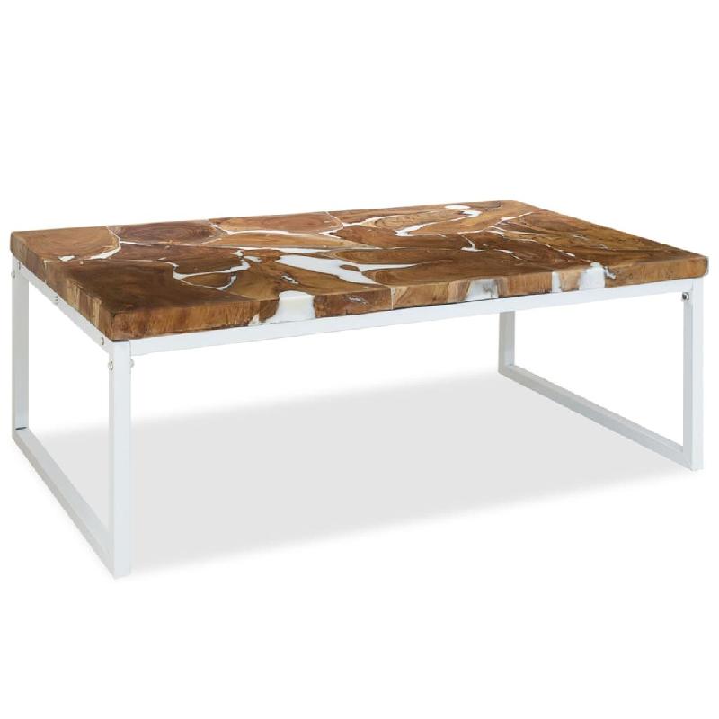Décoshop26 - Table basse design rustique 110 x 60 x 40 cm teck véritable avec remplissage de résine acier blanc DEC040181 - blanc acier 3000264790782_0