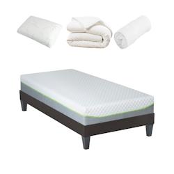 Ensemble  Matelas Mémoire de forme + Sommier + Accessoires 90x200 cm ANTHEA OLYMPE LITERIE - blanc Mousse à mémoire de forme 4GR.LU.K15.K.0920_0