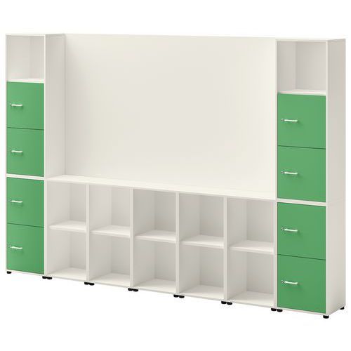 ENSEMBLE MEUBLE TV ET RANGEMENT IVO N°2 BLANC/PORTE VERT - QUADRIFOGLIO