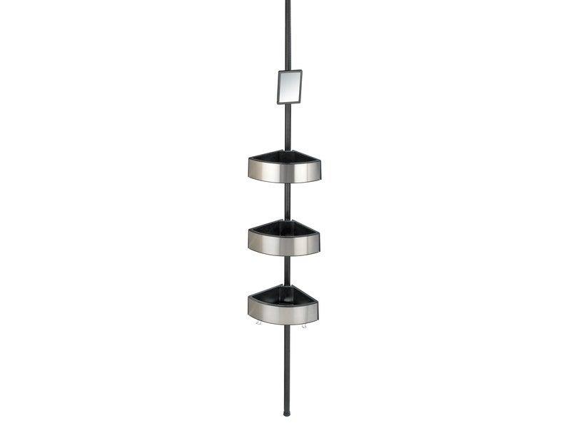 Étagère de bain/douche à ventouse - argent et noir - premium_0