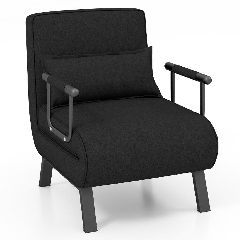 Fauteuil convertible à lit 1 place - Fauteuil de salon 4-en-1 avec dossier réglable en 6 positions et oreiller noir - Réf. 20_0008572_0