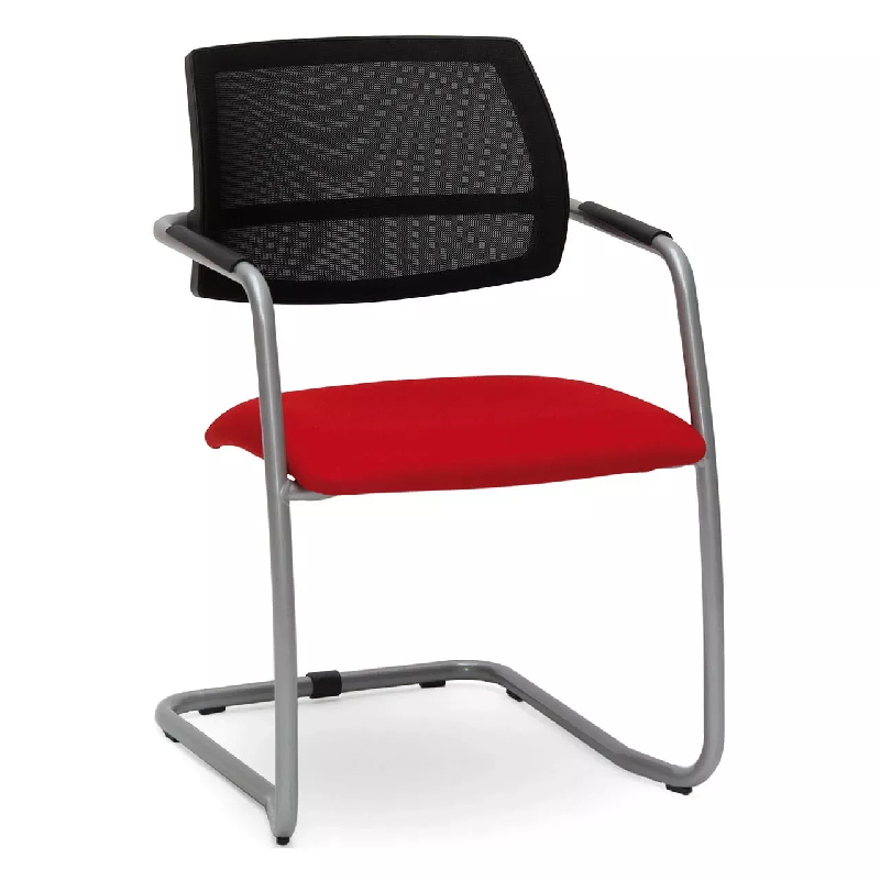 Fauteuil visiteur empilable So Grosseto - K10 - structure luge chromée, assise tissu M1, dossier résille_0