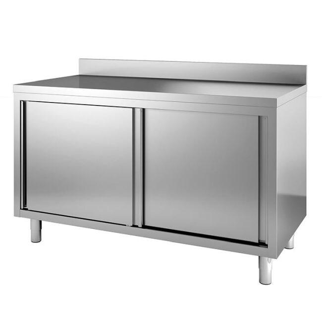 Gastro-Inox Armoire de travail avec portes coulissantes et rebord, 1400x600x880m - inox 7445908412402_0