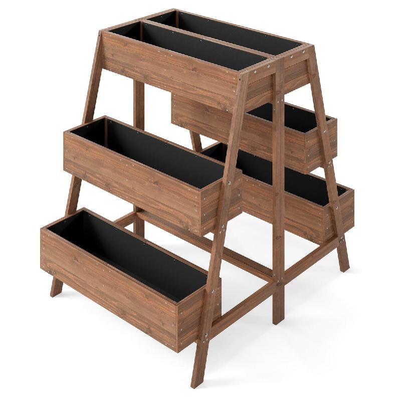 Helloshop26 - Bac de jardin jardinière surélevé multi-niveaux 126 x 90 x 115 cm 6 bacs à plantes finition élégante en bois marron 20_0017909 - 3_0