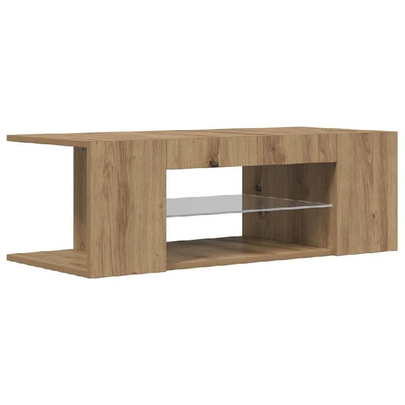 Helloshop26 - Meuble TV design moderne avec lumières LED rangement 90 x 39 x 30 cm en bois d'ingénierie chêne artisanal 02_0050853 - Bois massif 30_0