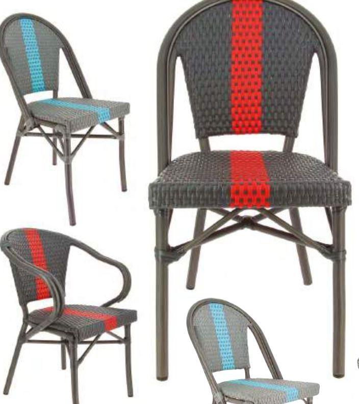 Lot de 2 chaises en extérieur - aluminium - tressage gris clair et bleu turquoise ou gris foncé et rouge_0