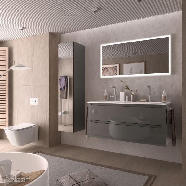 MEUBLE DE SALLE DE BAIN MONTERREY 1200 2 TIROIRS MÉTALLIQUES GRIS BRILLANT 1197 X 540 X 450 MM - SALGAR 26685