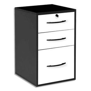 MT International - Classeur bois mélaminé 3 tiroirs (2 bureau + 1 dossiers suspendus) - Noir et Blanc - L42 x H69 x P44 cm_0