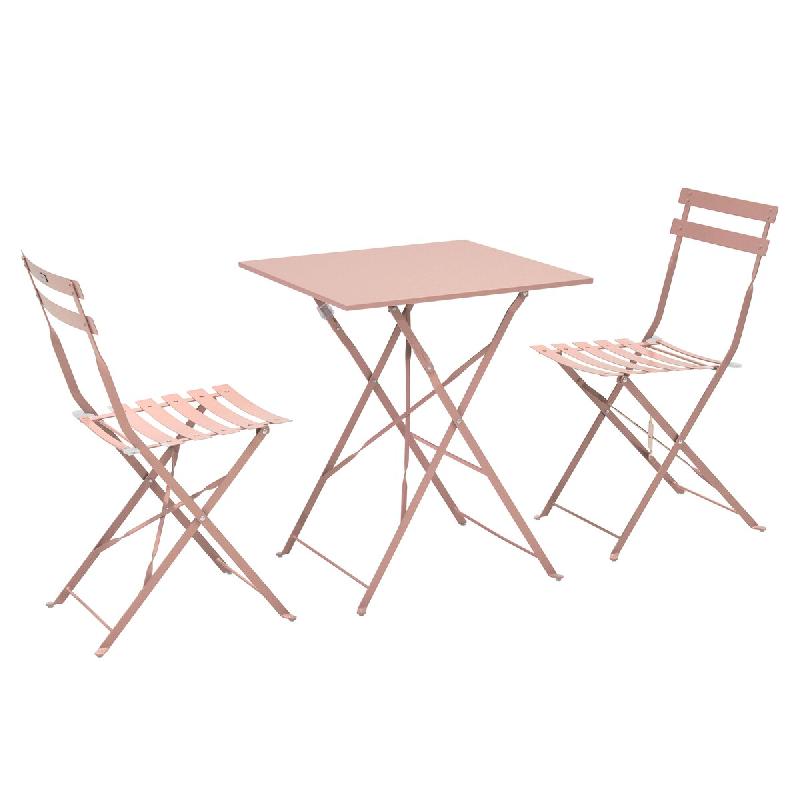 Oviala Business Table de jardin et 2 chaises rose poudré - rose acier 115202_0